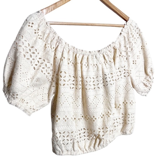 New with Tags Women's Buffalo David Bitton Fig Eyelet Cream Short Sleeve Blouse - Picture 5 of 16